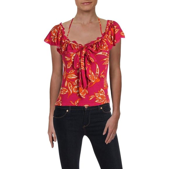 FREE PEOPLE Cha Cha Ruffle Off-shoulder Top Paisley X-Small 0-2 NEW - Picture 7 of 12